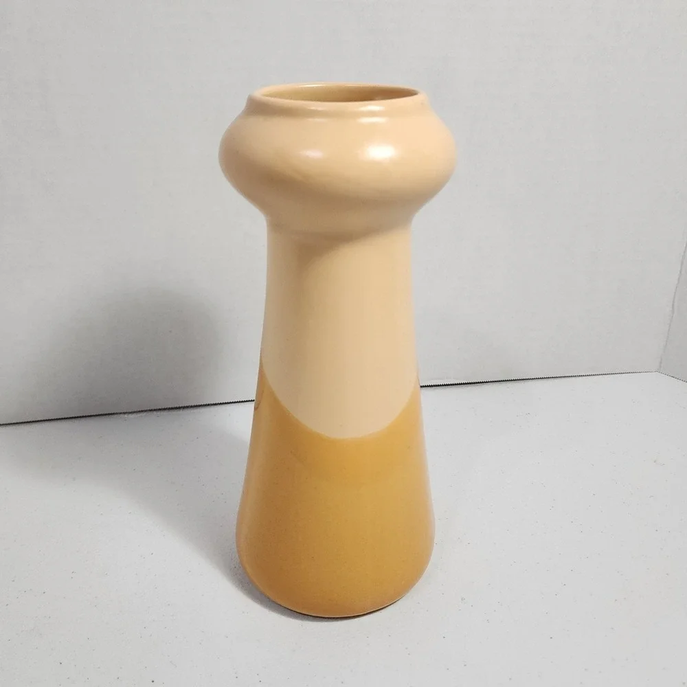 VTG Tradewinds Bay Ceramic Vase Two Tone Tan Beige MCM Decor 9.25 Inch